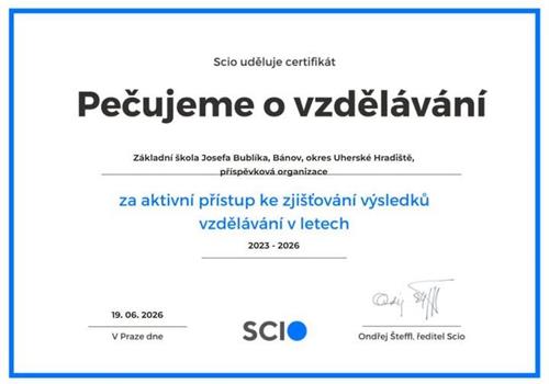 SCIO: Získáváte značku Pečujeme o vzdělávání